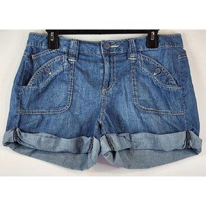 Lauren Conrad Shorts Womens 8 Blue Chambray Flip Pockets Momcore Cuffed Shorts